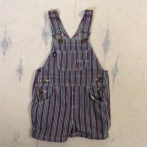 Vintage Garanimals Toddler Striped Denim Short Overalls Red Navy 2T Cotton